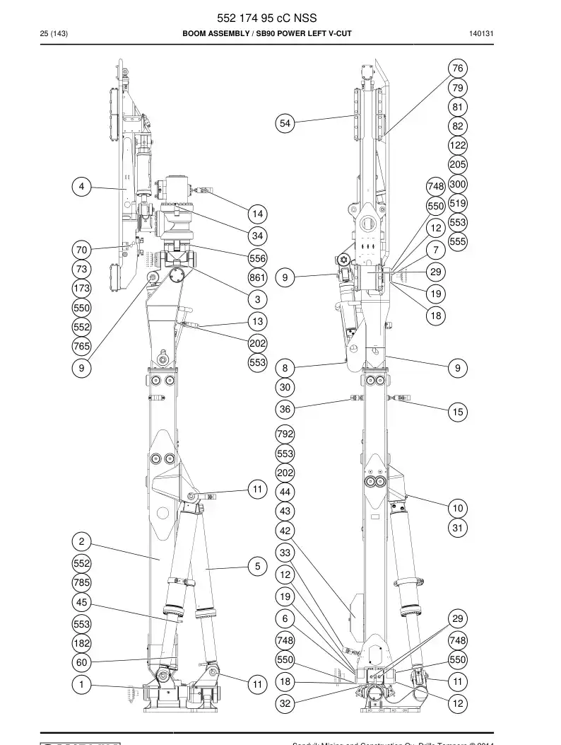55217495c 552 174 95c Boom Assembly - Sandvik Technical Drawing