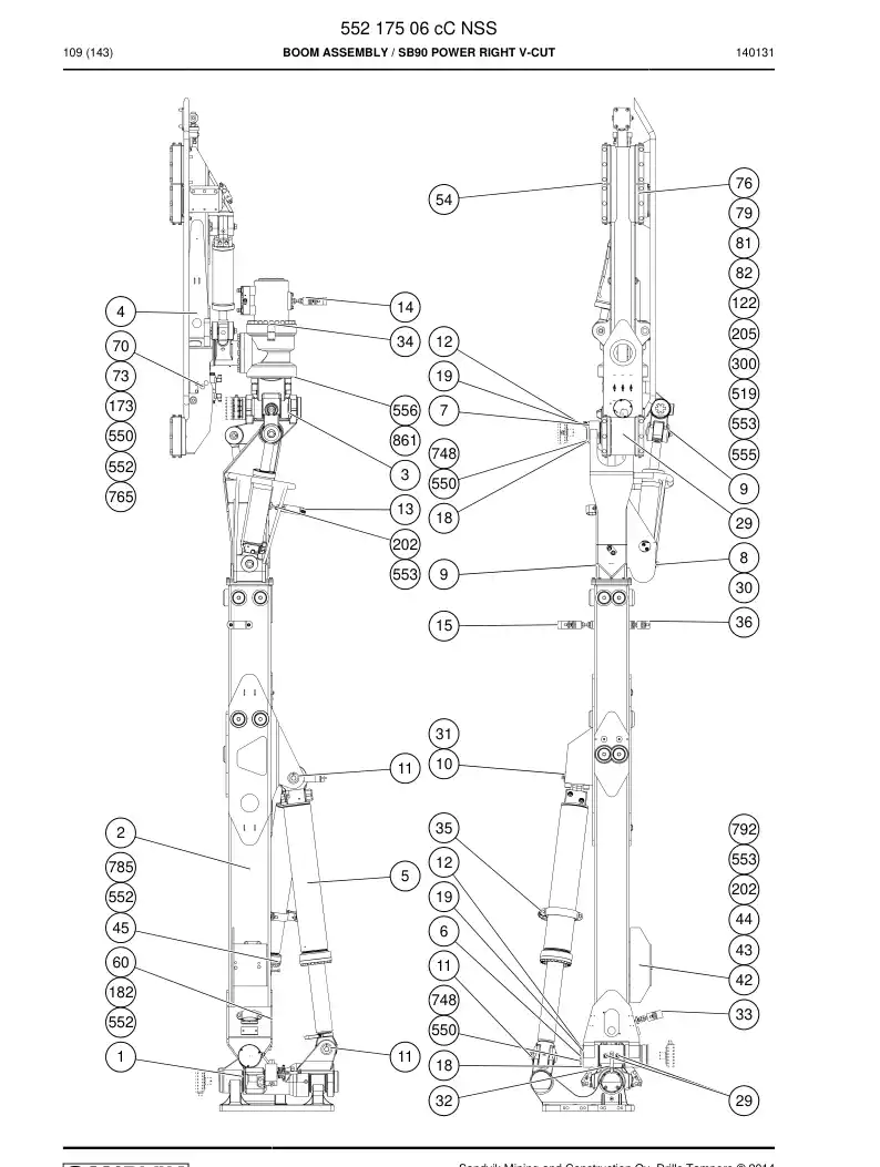 55217506c 552 175 06c Boom Assembly - Sandvik Technical Drawing