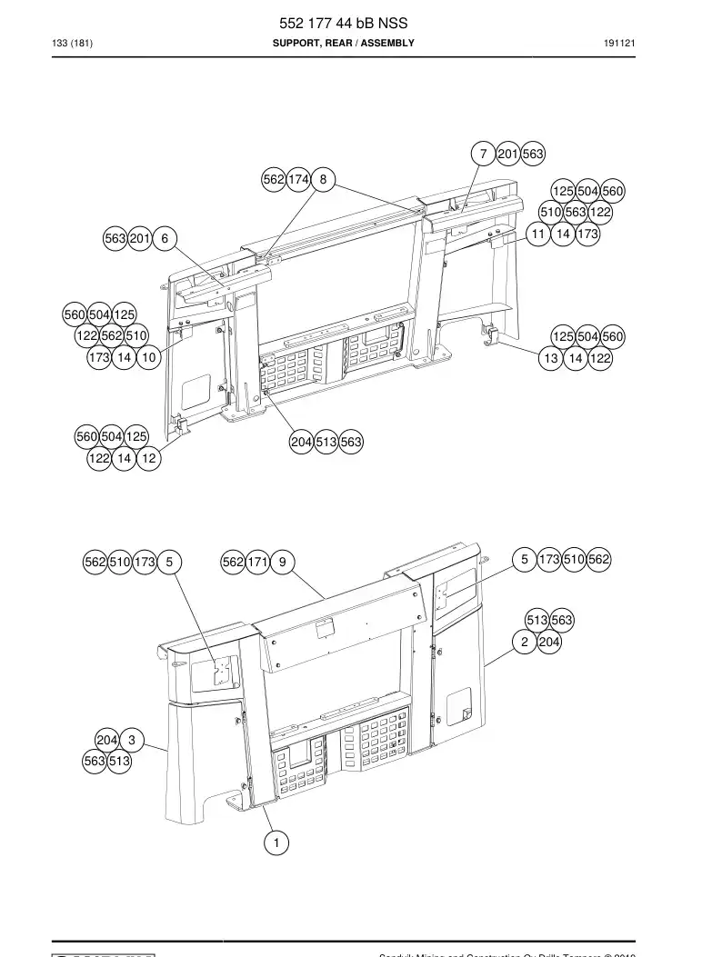 55217744b 552 177 44b Support, Rear - Sandvik Technical Drawing