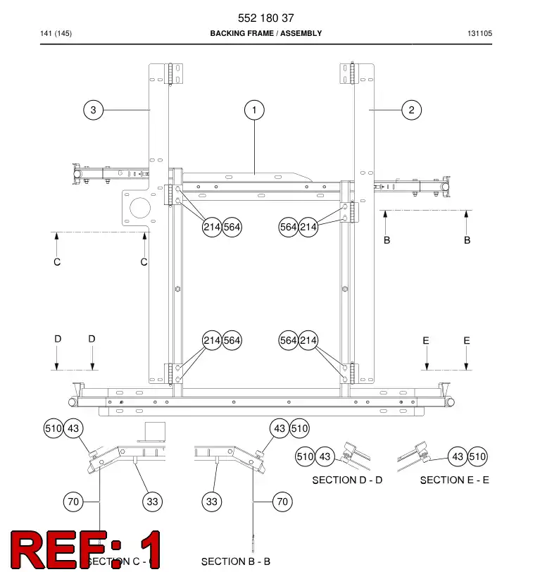 55218042a 552 180 42a CHASSI, RETORNO - Sandvik Technical Drawing