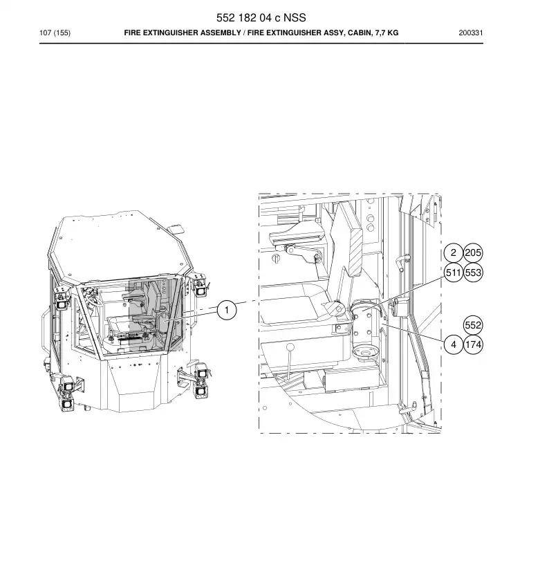 55218204c 552 182 04c Fire Extinguisher Assembly - Sandvik Technical Drawing