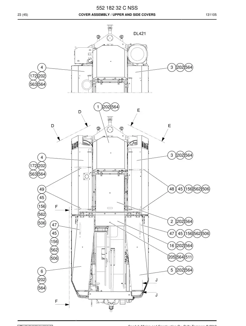 55218232 552 182 32 Cover Assembly - Sandvik Technical Drawing