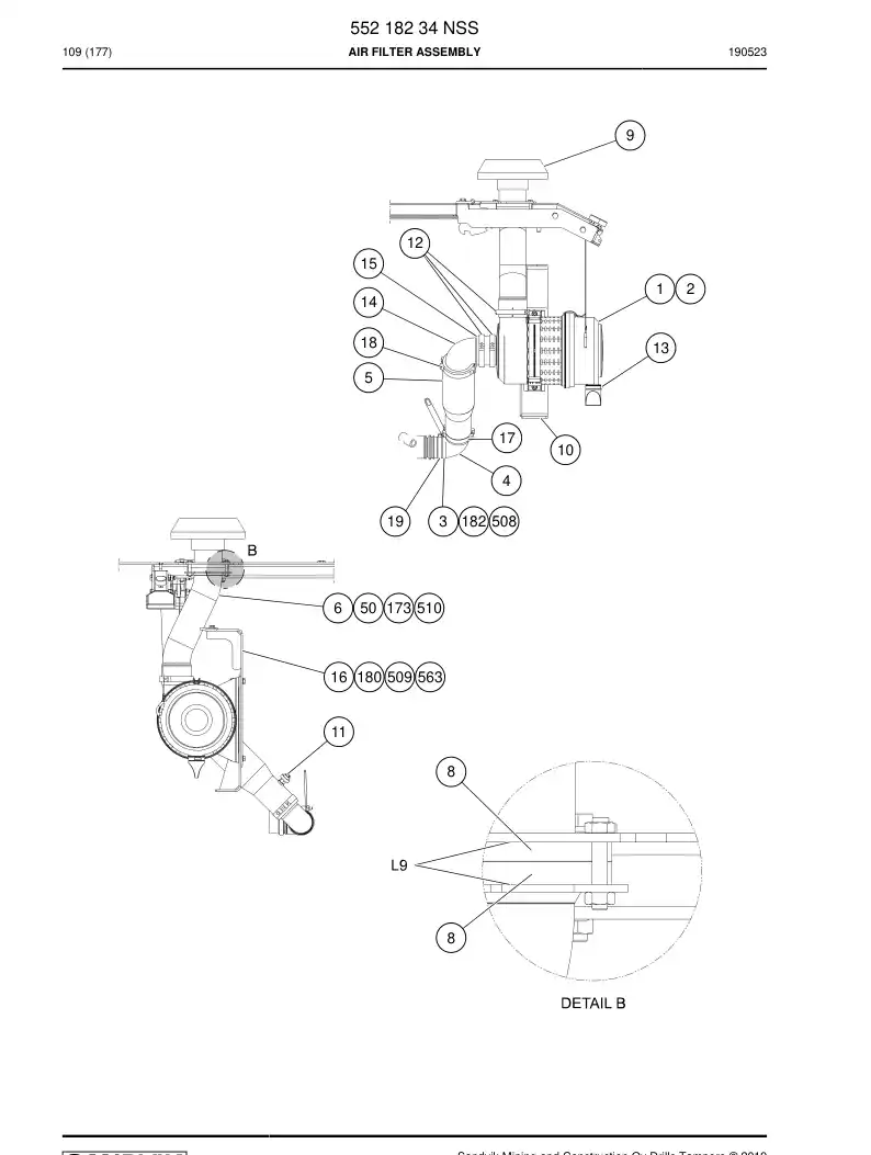 55218234 552 182 34 ASSEMBLY DO FILTER DE AR - Sandvik Technical Drawing