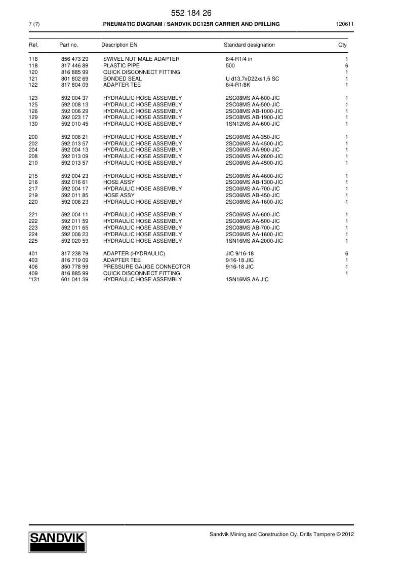 55218426 552 184 26 PNEUMATIC DIAGRAM - Sandvik Technical Drawing