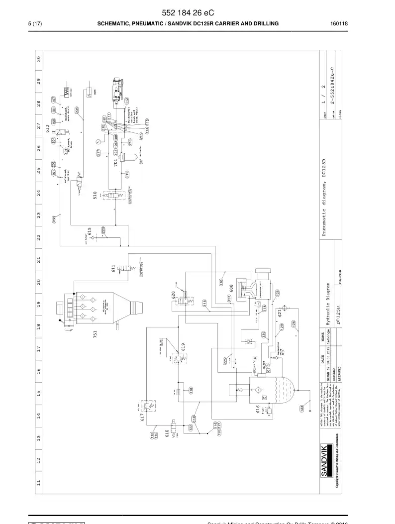 55218426e 552 184 26e Schematic, Pneumatic - Sandvik Technical Drawing