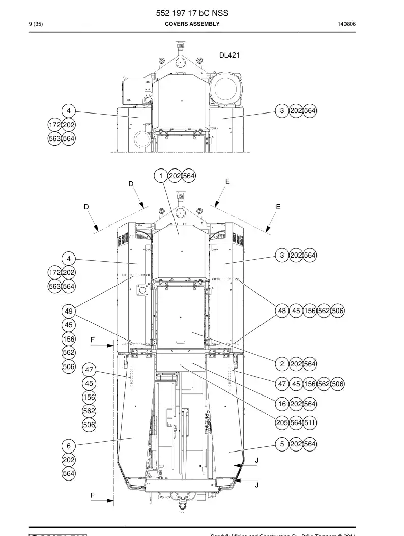 55219717b 552 197 17b Covers Assembly - Sandvik Technical Drawing