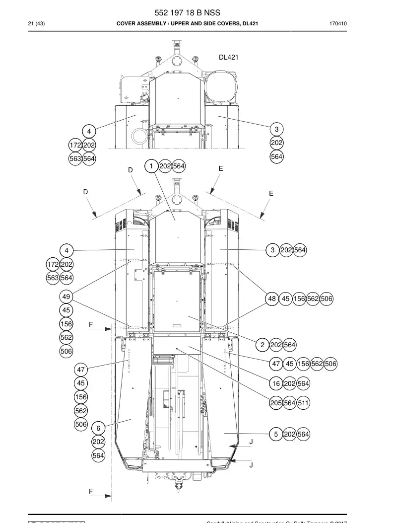 55219718 552 197 18 Cover Assembly - Sandvik Technical Drawing