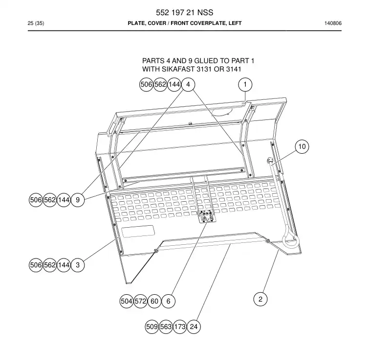 55219721 552 197 21 Plate, Cover - Sandvik Technical Drawing