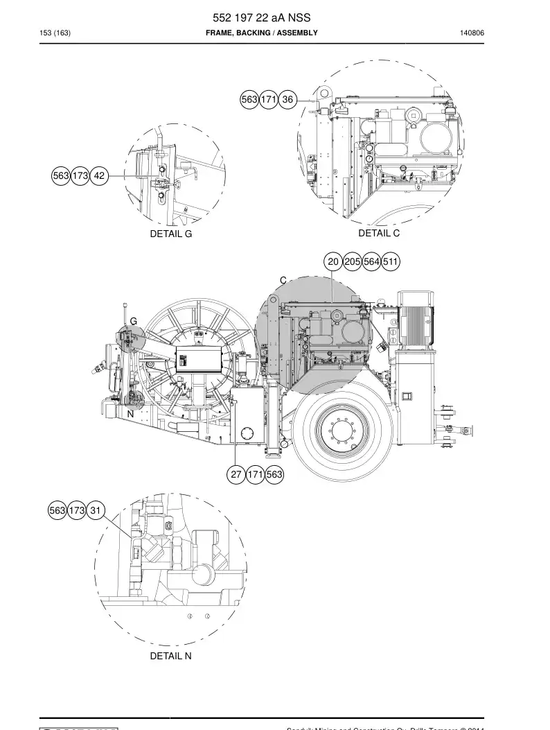 55219722a 552 197 22a CHASSI, RETORNO - Sandvik Technical Drawing