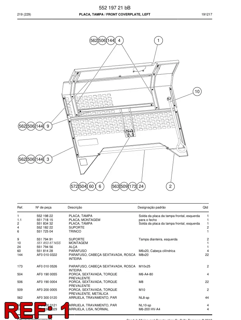 55219822 552 198 22 Plate, Cover - Sandvik Technical Drawing
