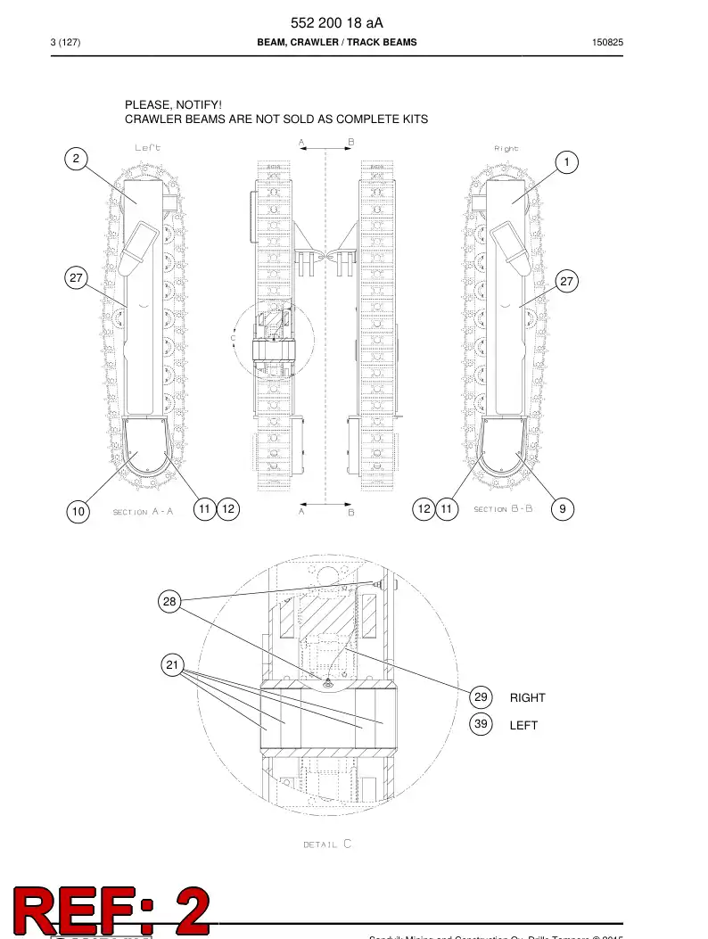 55220019d 552 200 19d Beam, Crawler - Sandvik Technical Drawing