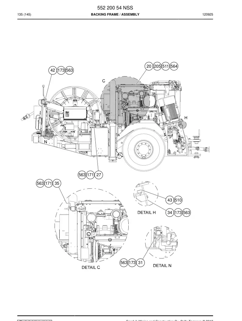 55220054 552 200 54 Backing frame - Sandvik Technical Drawing