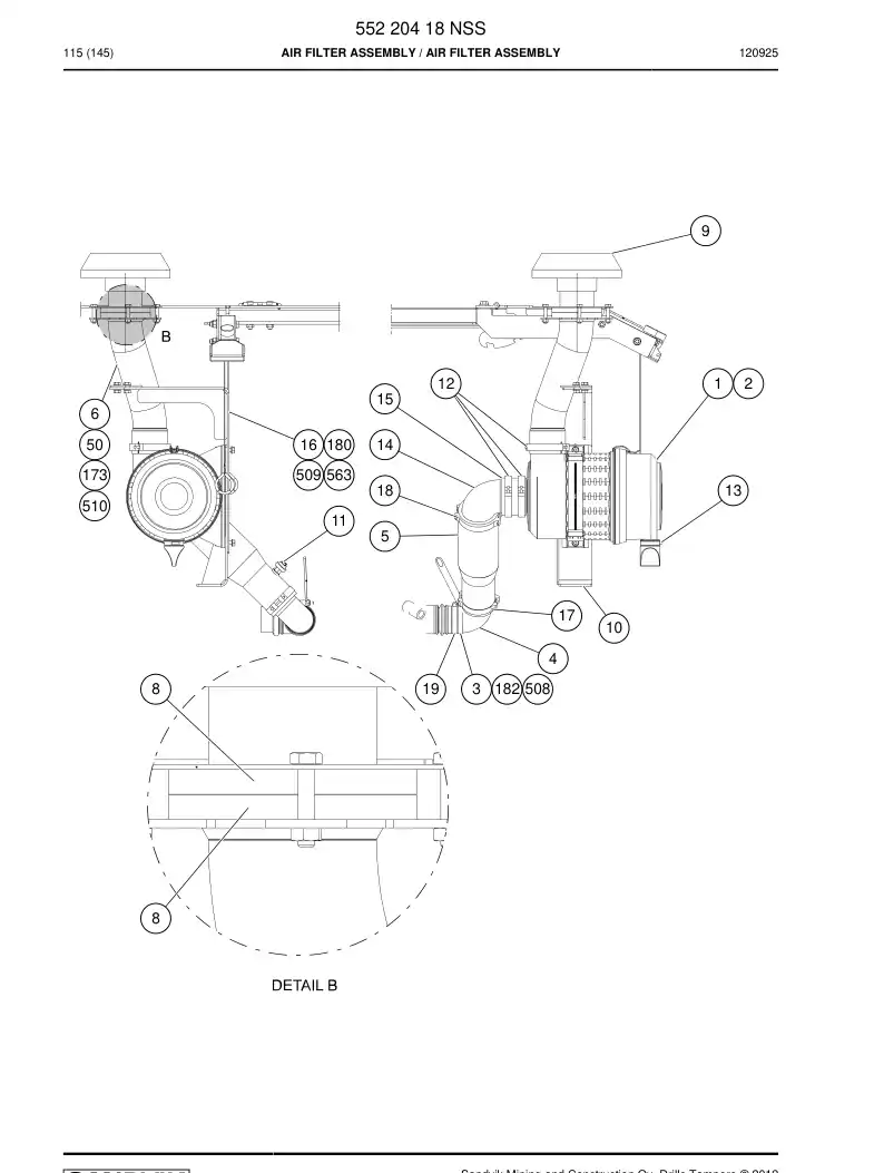 55220418 552 204 18 ASSEMBLY DO FILTER DE AR - Sandvik Technical Drawing