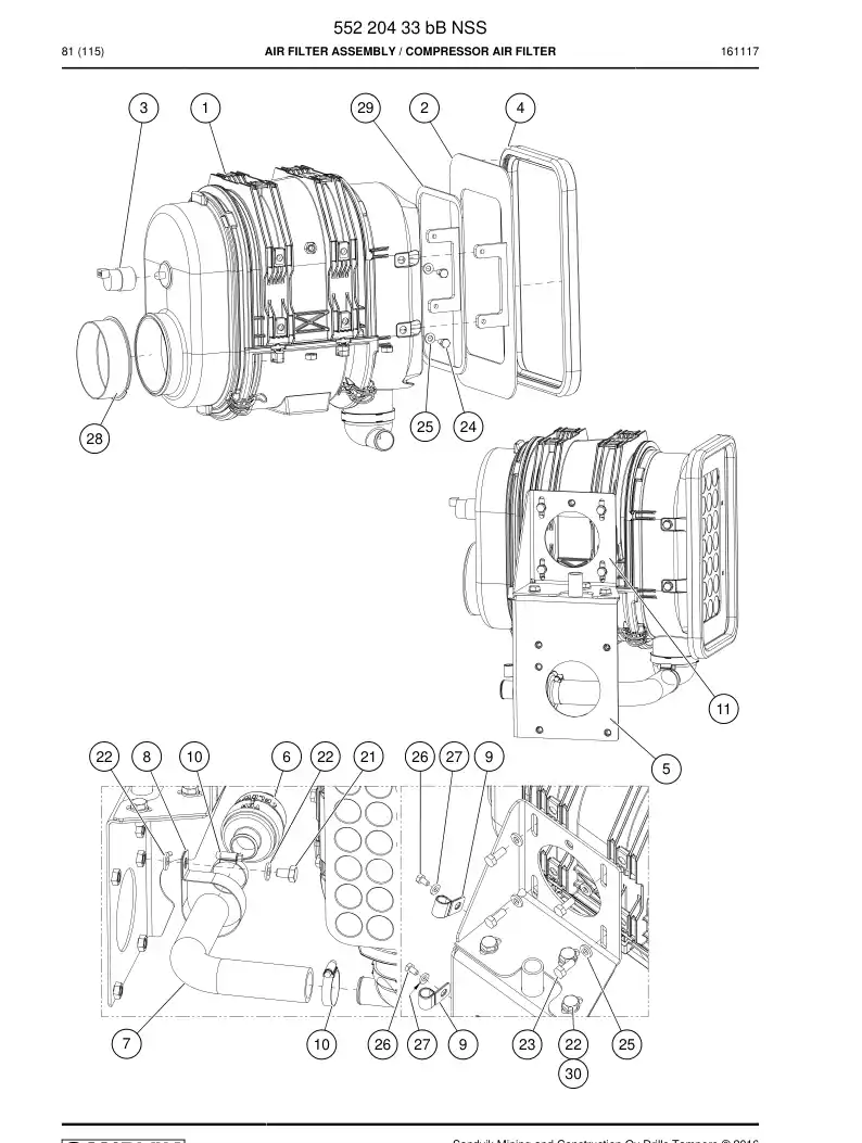 55220433b 552 204 33b Air Filter Assembly - Sandvik Technical Drawing