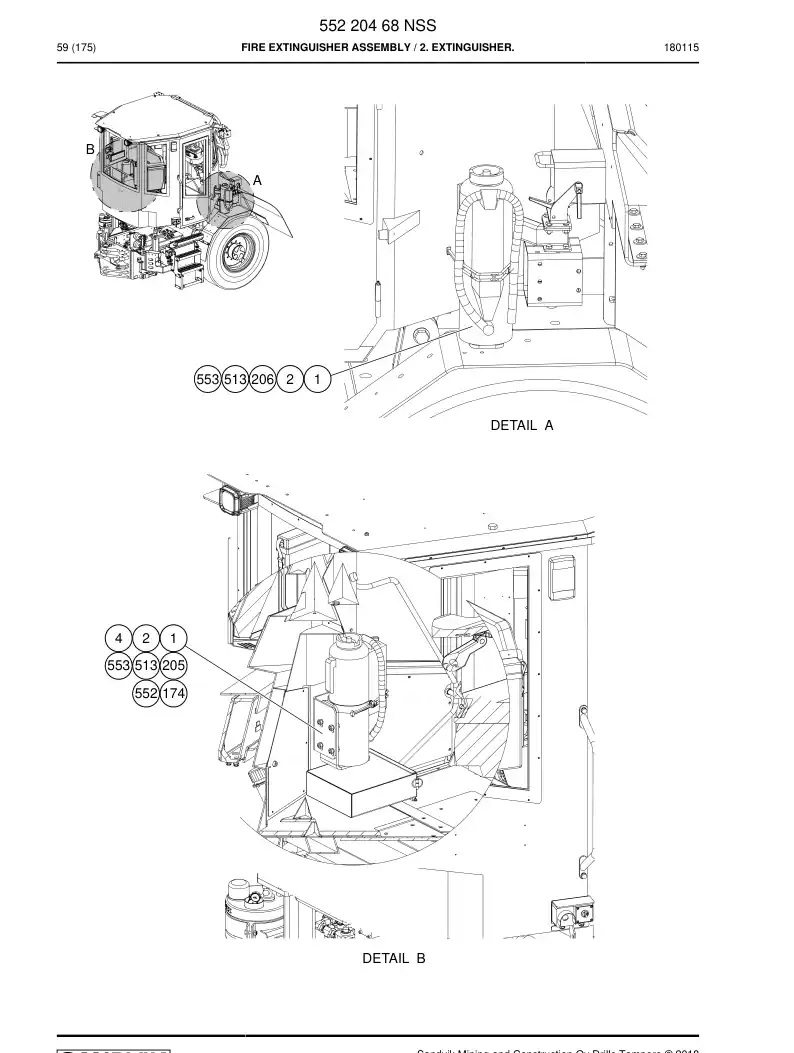55220468 552 204 68 Fire Extinguisher Assembly - Sandvik Technical Drawing