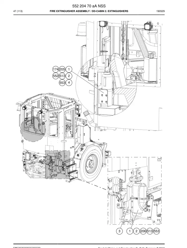 55220470a 552 204 70a Fire Extinguisher Assembly - Sandvik Technical Drawing