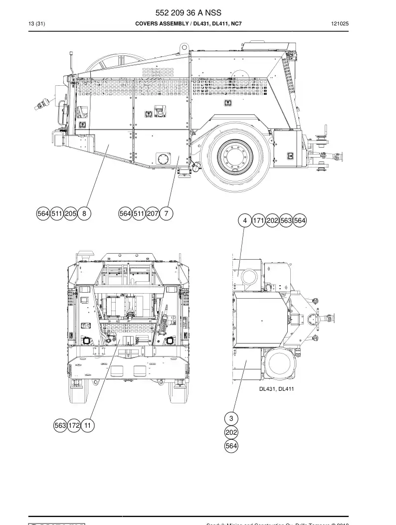 55220936 552 209 36 Covers assembly - Sandvik Technical Drawing