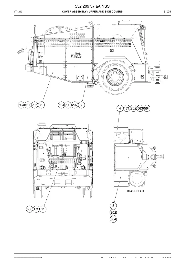 55220937a 552 209 37a COVER ASSEMBLY - Sandvik Technical Drawing