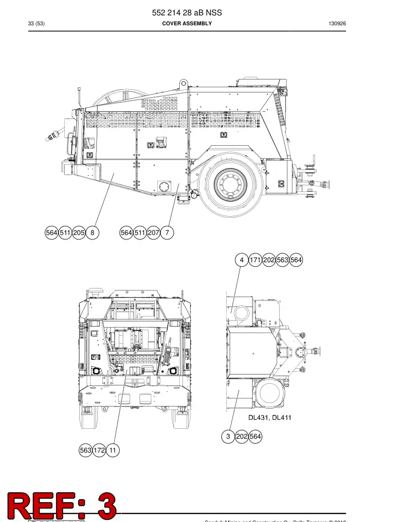 55220952 552 209 52 Plate, Cover - Sandvik Technical Drawing