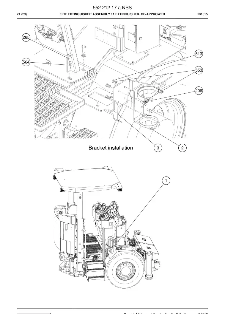 55221217a 552 212 17a Fire Extinguisher Assembly - Sandvik Technical Drawing