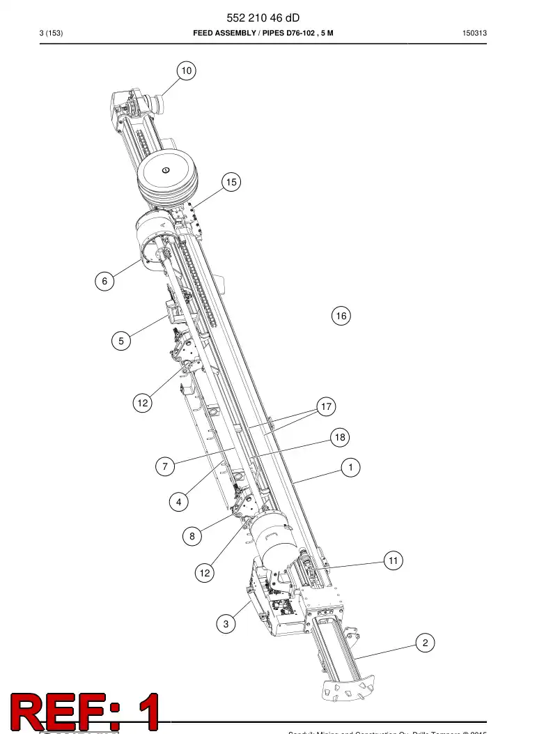 55221256b 552 212 56b Beam, Feed - Sandvik Technical Drawing