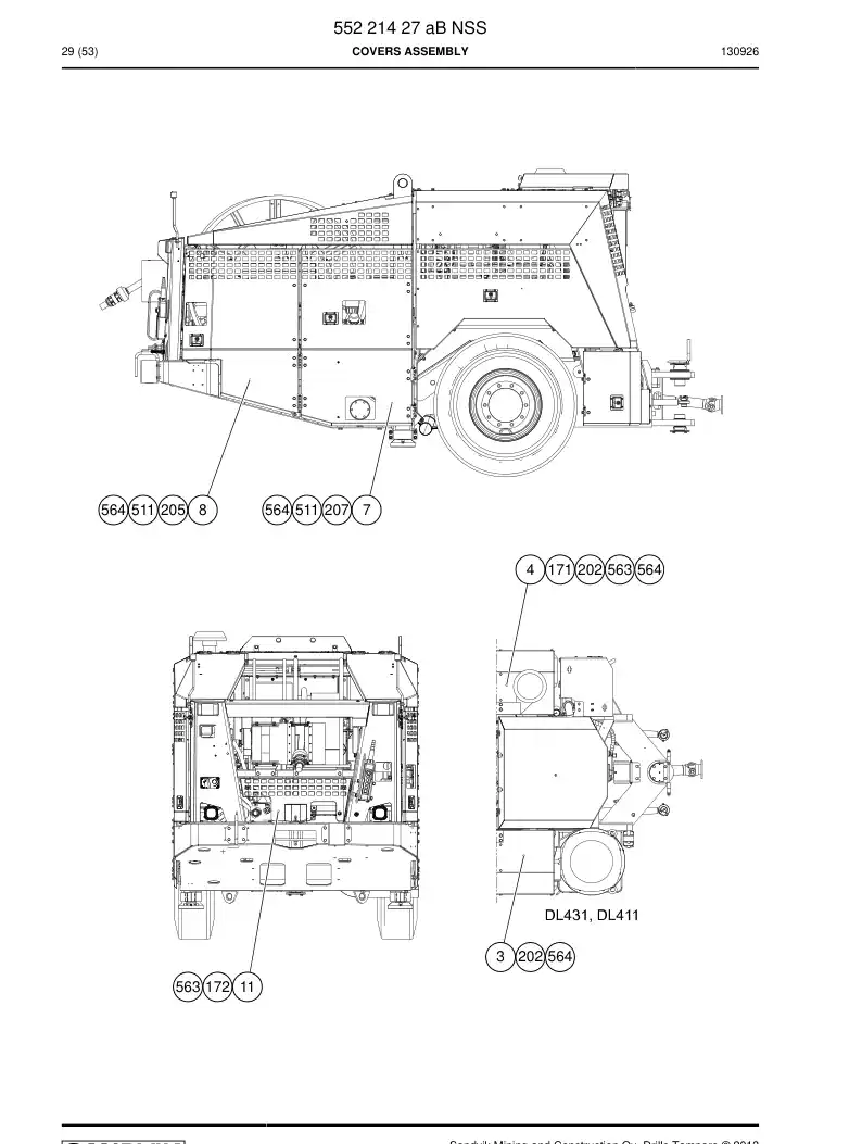 55221427a 552 214 27a Covers Assembly - Sandvik Technical Drawing