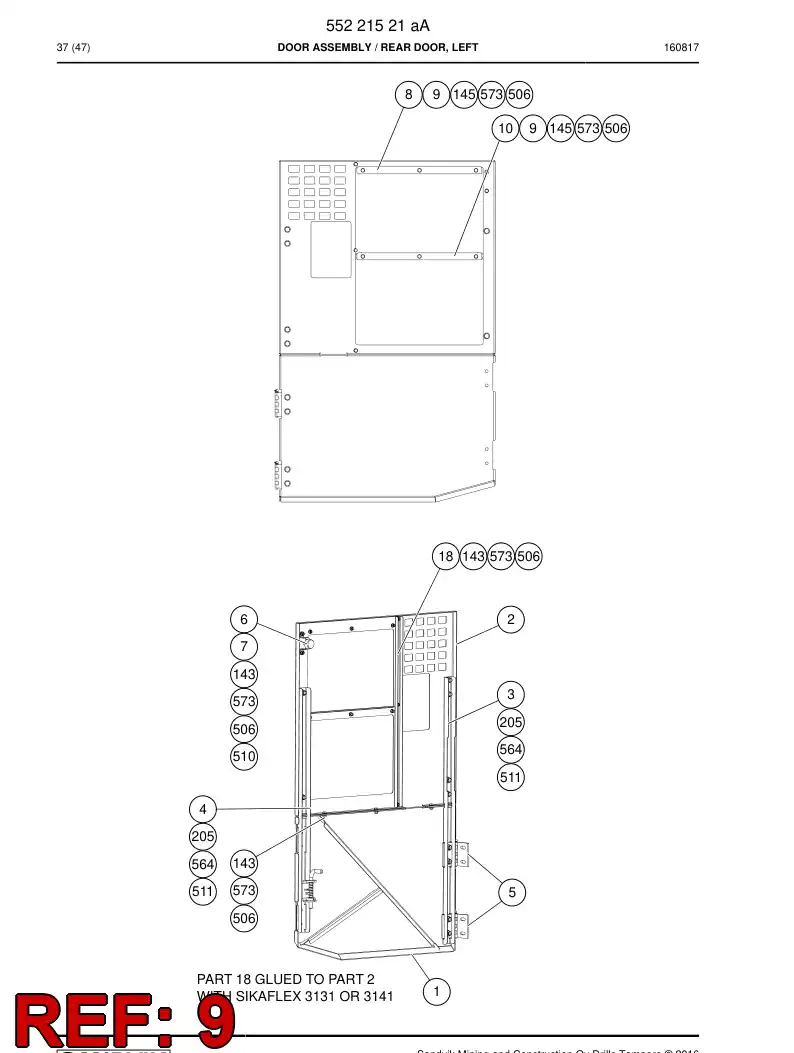 55221527 552 215 27 Cover, Plastic - Sandvik Technical Drawing
