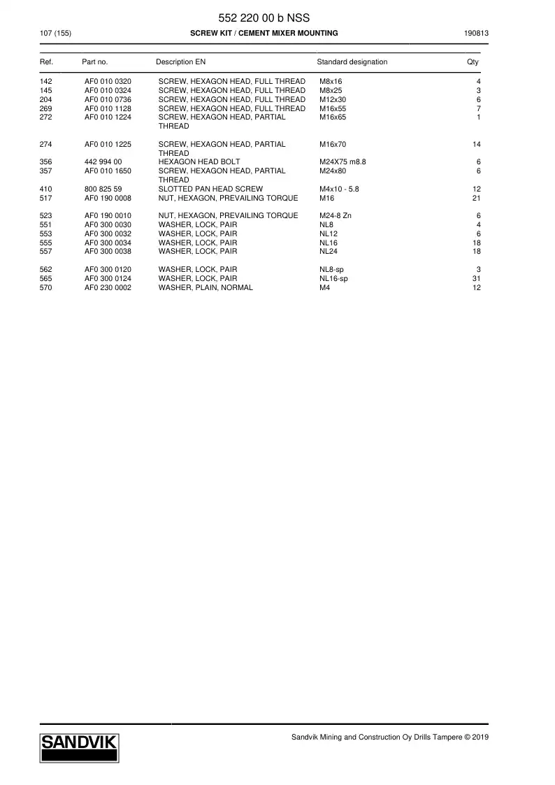 55222000b 552 220 00b SCREW SET - Sandvik Technical Drawing