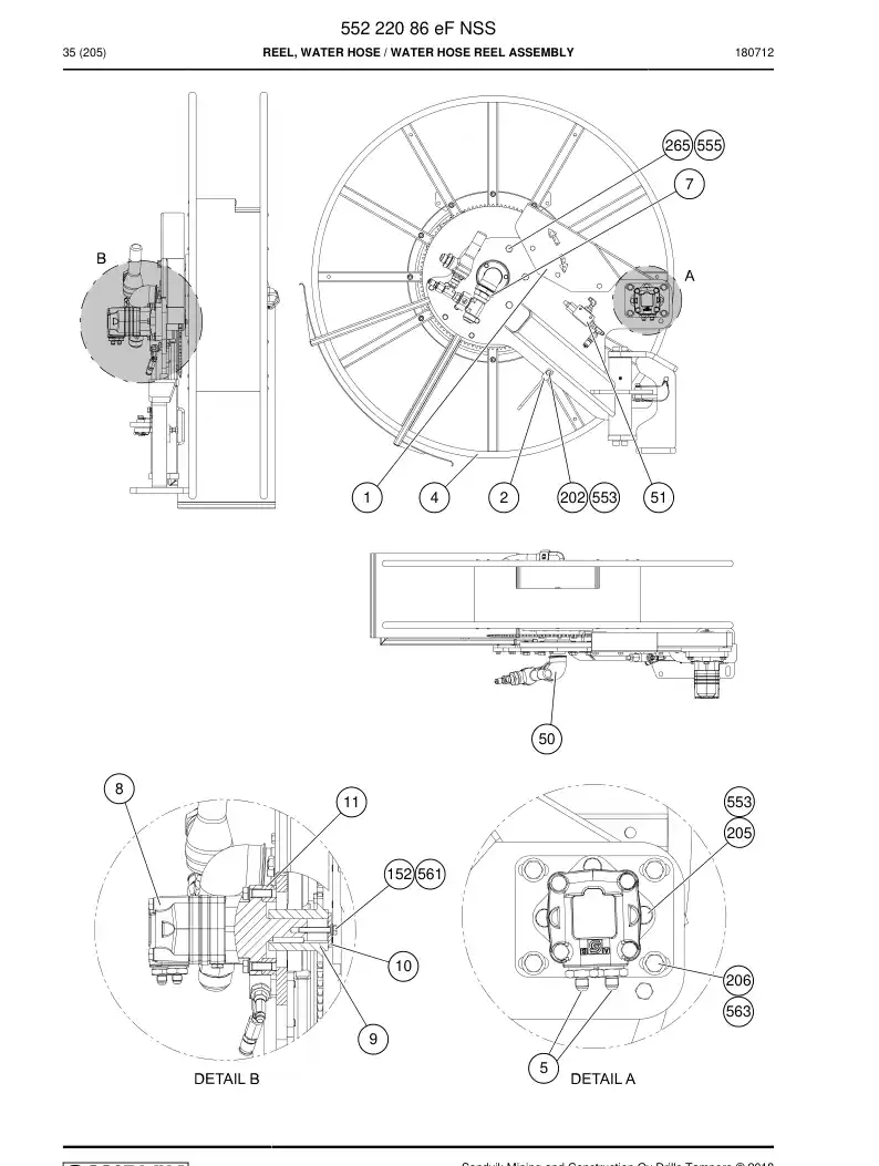 55222086e 552 220 86e Reel, Water Hose - Sandvik Technical Drawing