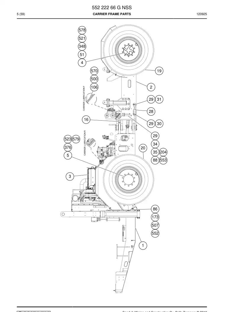 55222266 552 222 66 Carrier frame parts - Sandvik Technical Drawing
