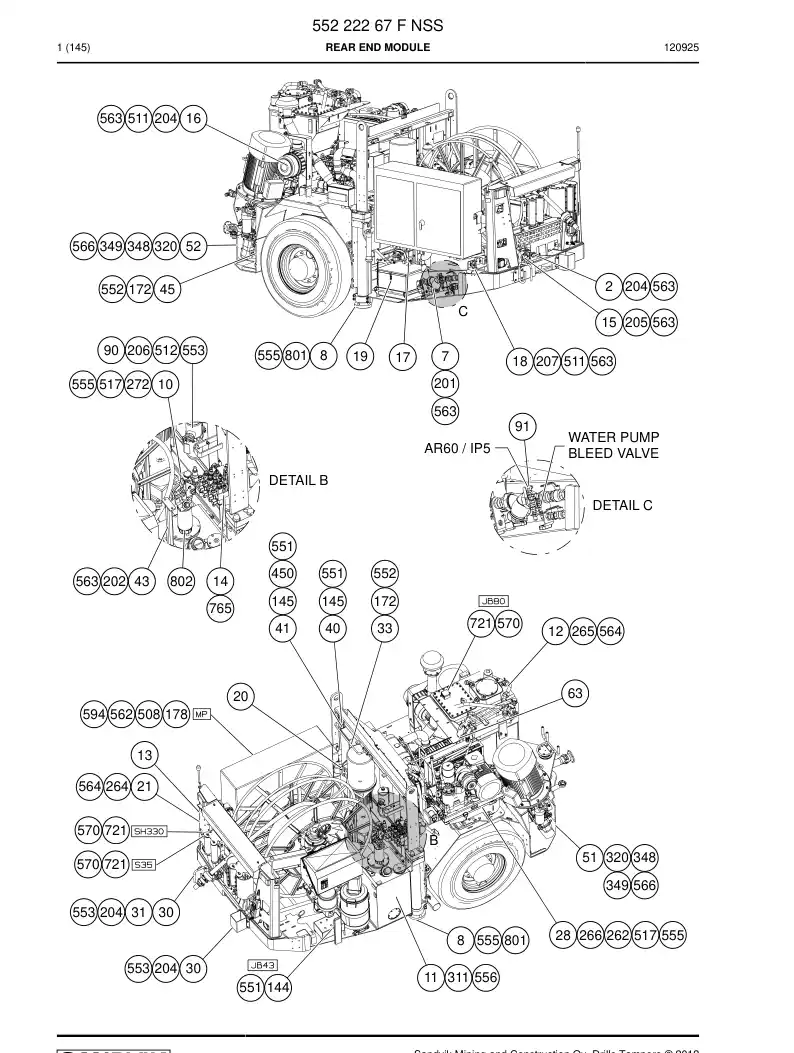 55222267 552 222 67 Rear end module - Sandvik Technical Drawing