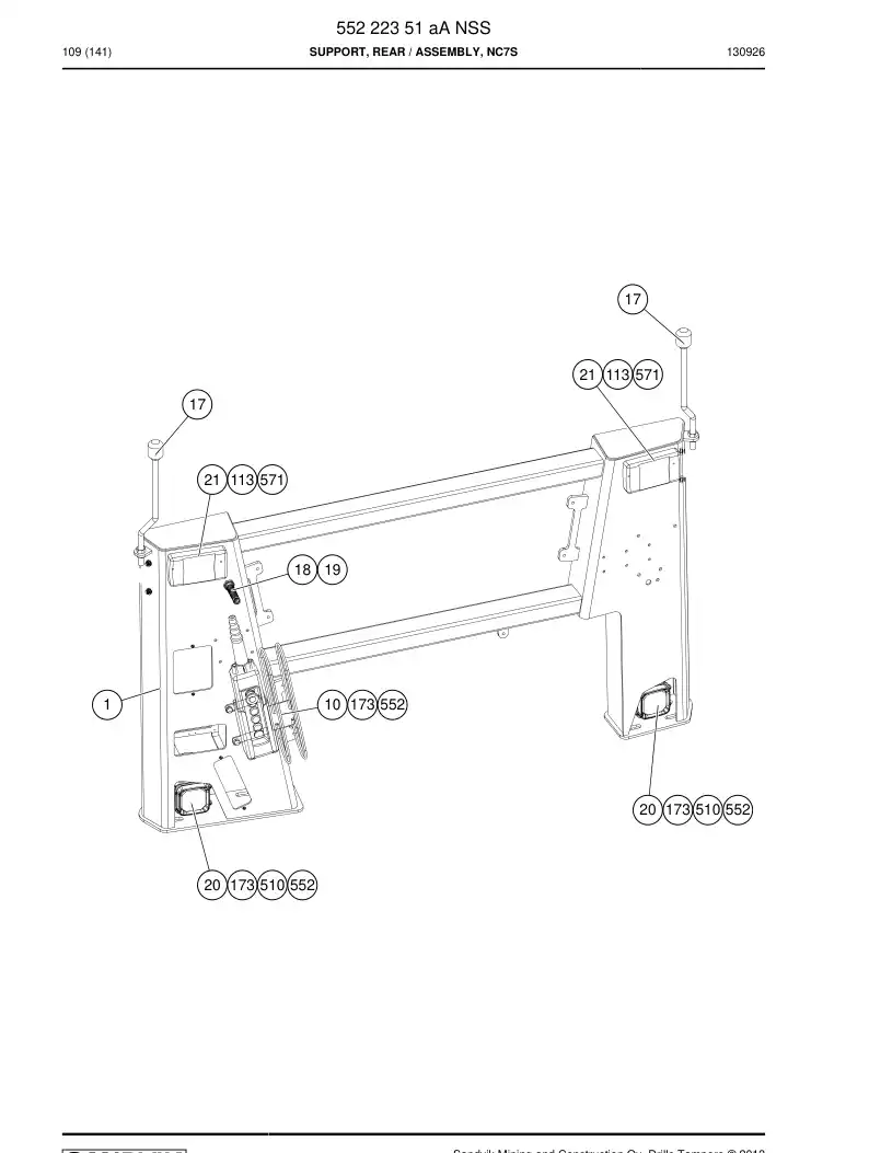 55222351a 552 223 51a Support, Rear - Sandvik Technical Drawing