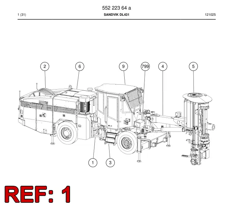 55222352c 552 223 52c Carrier frame parts - Sandvik Technical Drawing