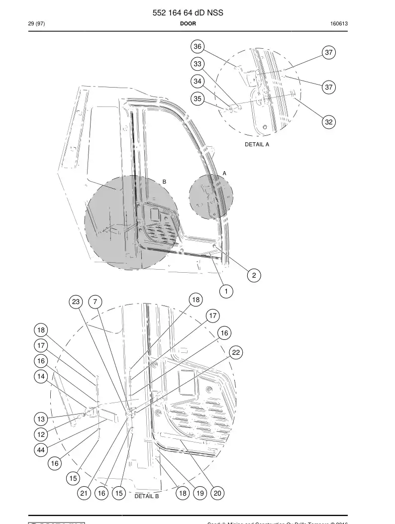 55222570a 552 225 70a Hinge - Sandvik Technical Drawing