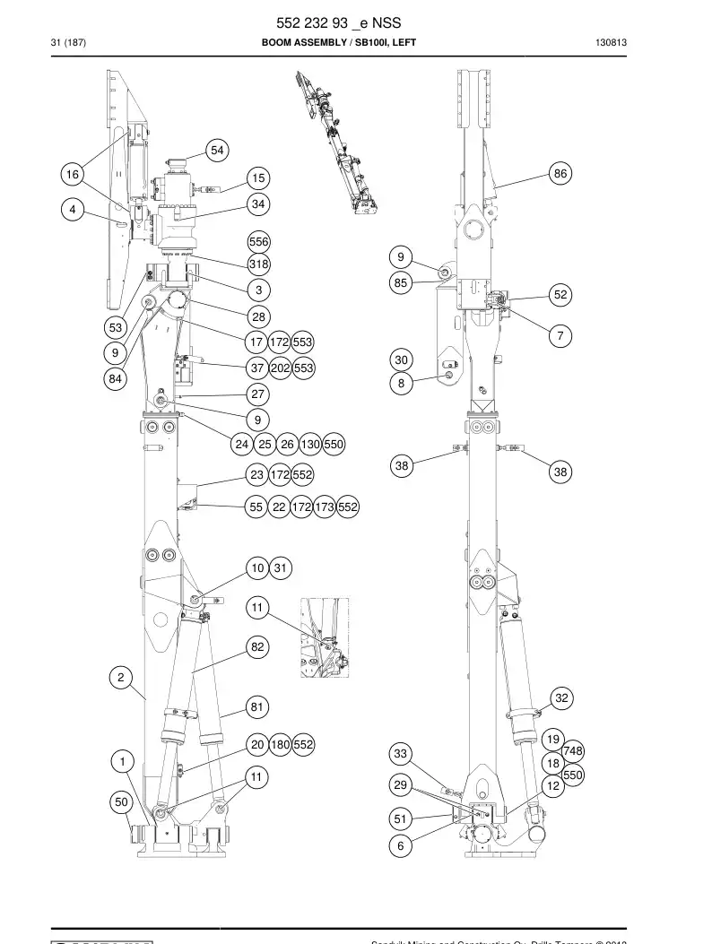 55223293 552 232 93 Boom Assembly - Sandvik Technical Drawing