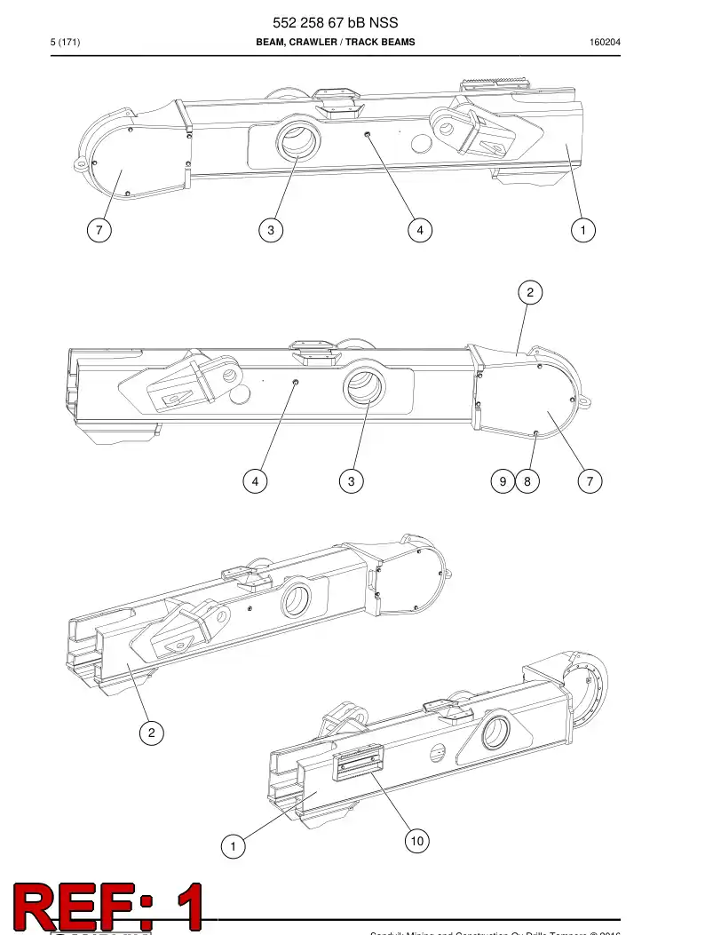 55223850 552 238 50 Beam, Crawler - Sandvik Technical Drawing