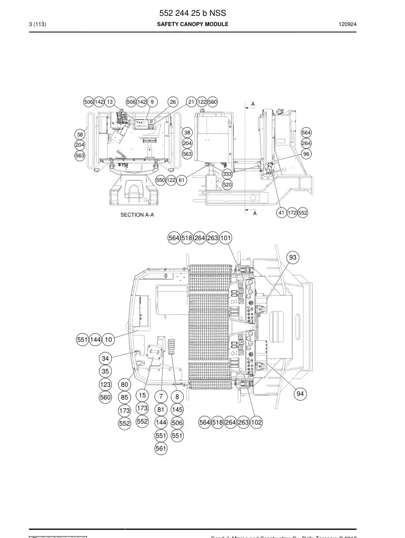 55224425b 552 244 25b Safety canopy module - Sandvik Technical Drawing