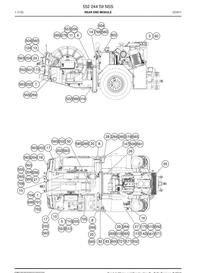 55224459 552 244 59 Rear end module - Sandvik Technical Drawing