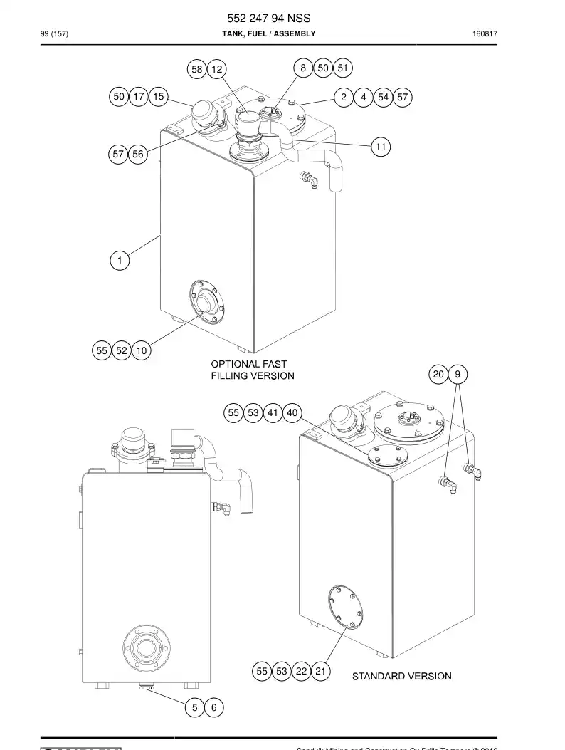 55224794 552 247 94 Tank, Fuel - Sandvik Technical Drawing