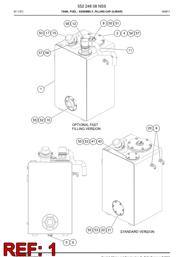 55224795 552 247 95 Tank, Fuel - Sandvik Technical Drawing