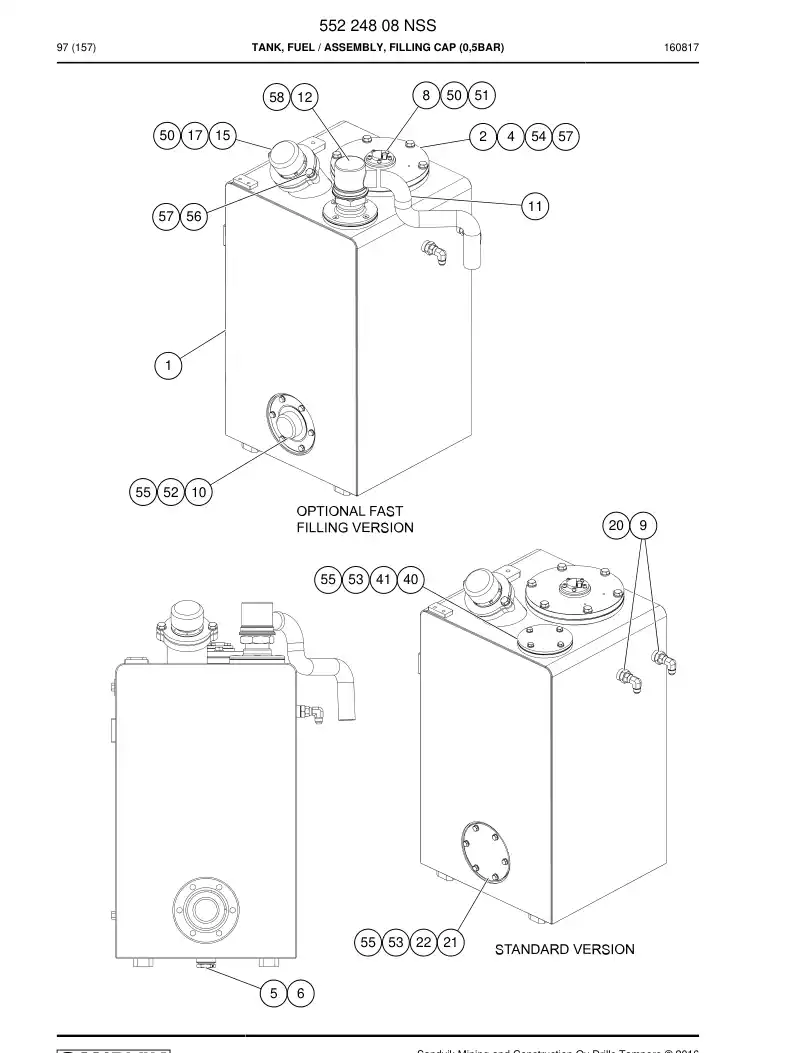 55224808 552 248 08 Tank, Fuel - Sandvik Technical Drawing