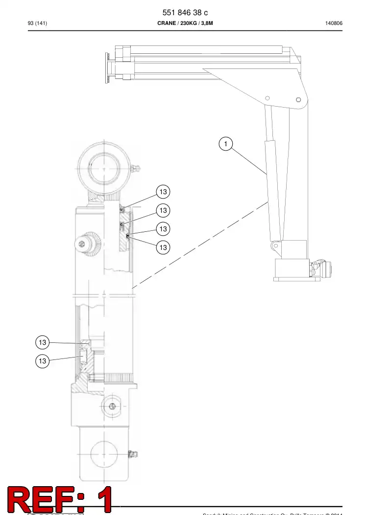 55224918 552 249 18 Cylinder, Lift - Sandvik Technical Drawing