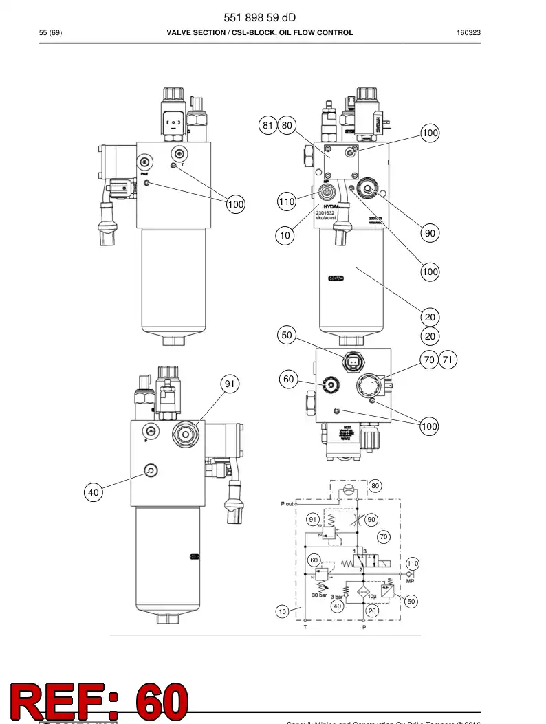 55225035 552 250 35 Valve, Pressure Relief - Sandvik Technical Drawing