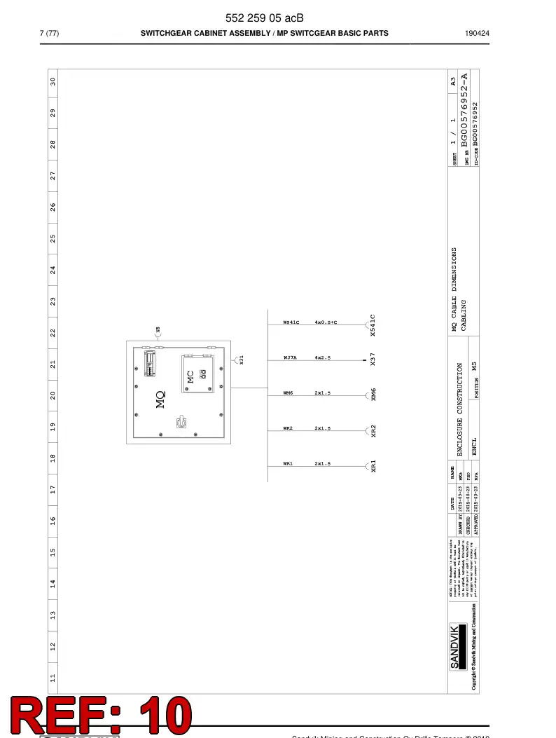 55225457d 552 254 57d Wiring Harness Assembly - Sandvik Technical Drawing