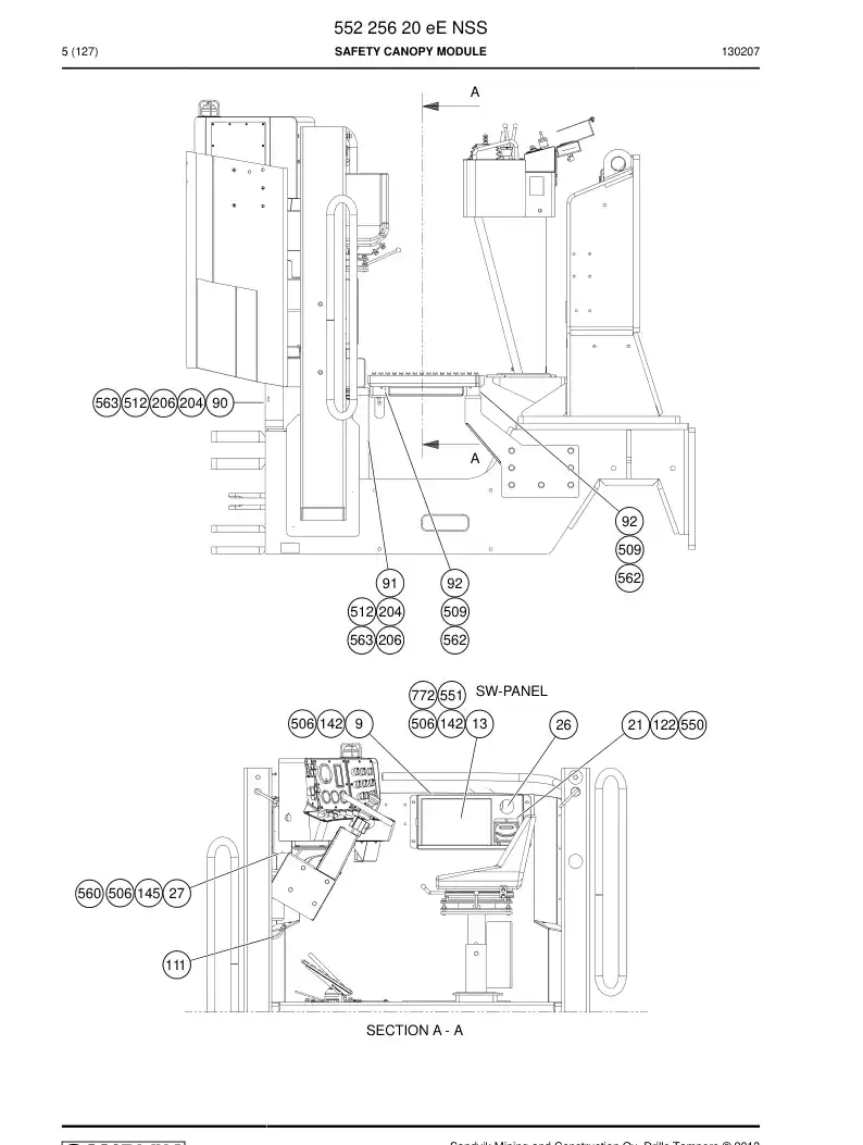 55225620e 552 256 20e Safety canopy module - Sandvik Technical Drawing
