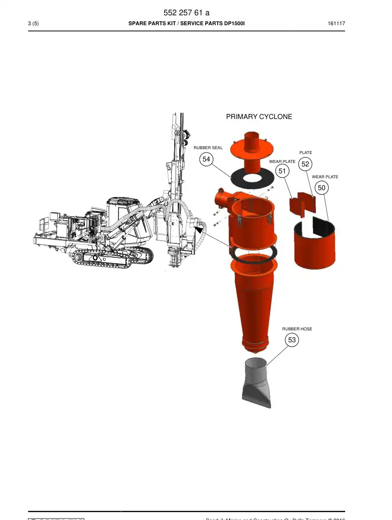 55225761a 552 257 61a Spare Parts Kit - Sandvik Technical Drawing