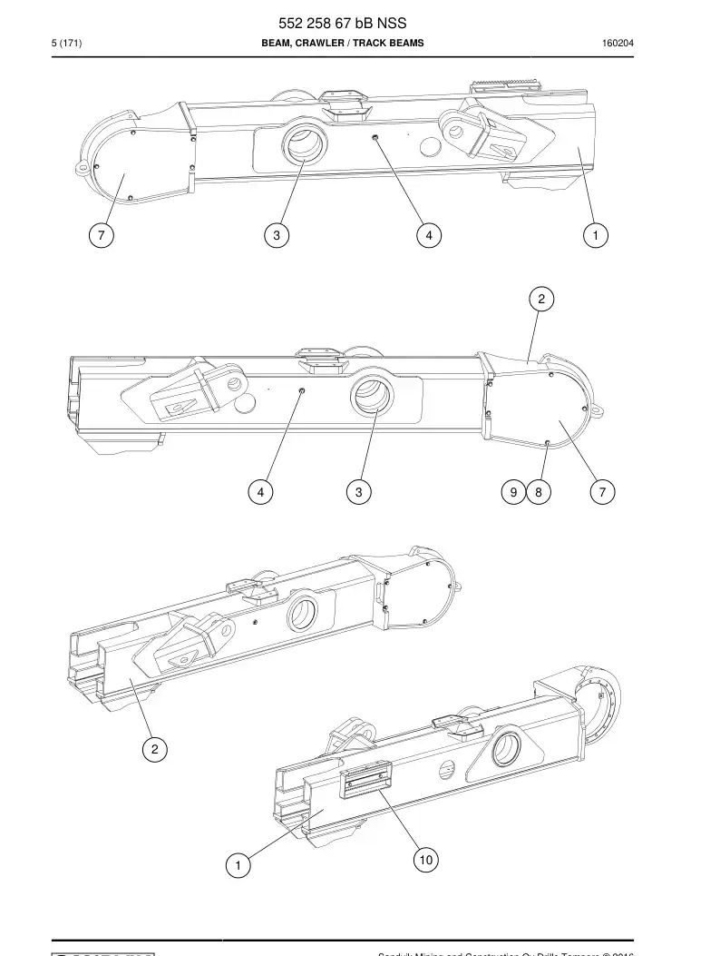 55225867b 552 258 67b Beam, Crawler - Sandvik Technical Drawing
