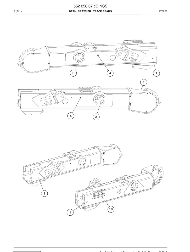 55225867c 552 258 67c Beam, Crawler - Sandvik Technical Drawing