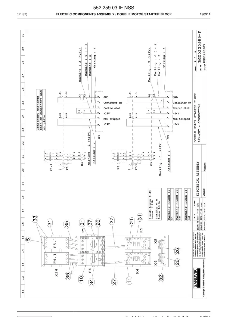 55225903f 552 259 03f Electric Components Assembly - Sandvik Technical Drawing