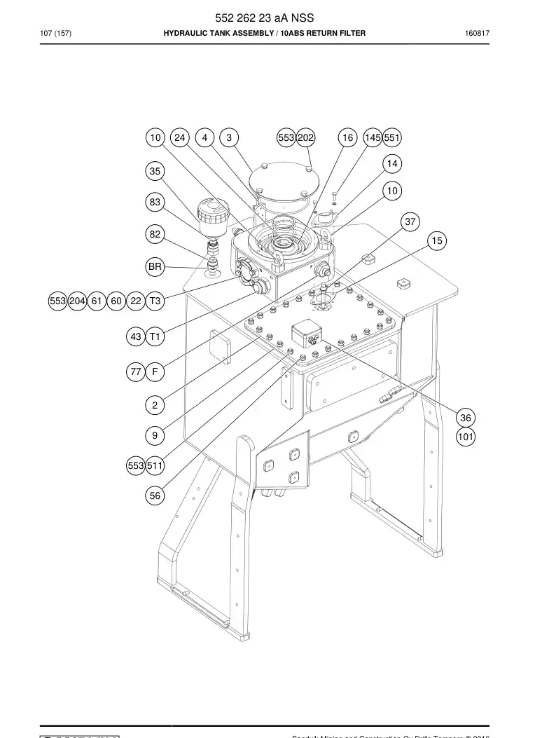 55226223a 552 262 23a Hydraulic Tank Assembly - Sandvik Technical Drawing
